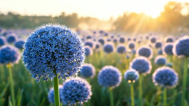 close up of blue allium flowers in provence meadow france golden light video