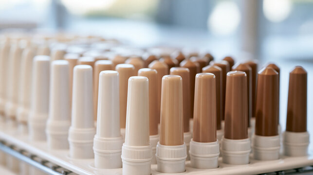 Cosmetic foundation samples representing diverse skin tones, showcasing product development for inclusivity in beauty industry shades