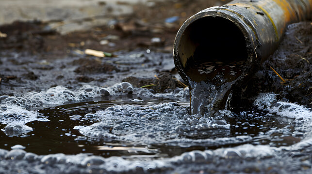 Environmental impact, Polluted water flowing from tap showing environmental impact, contamination and water crisis awareness