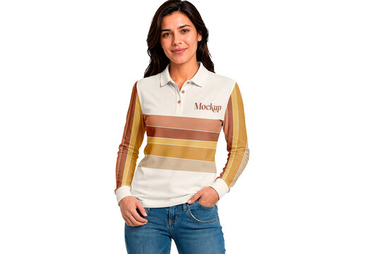Womens Long Sleeve Polo Front Mockup