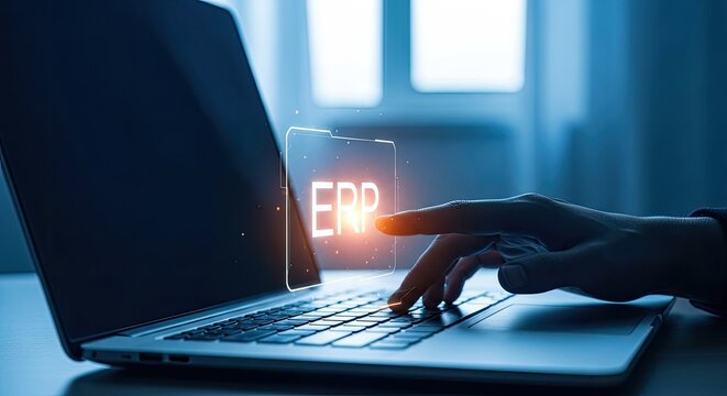 ERP System Implementation and Business Process Management on Laptop.