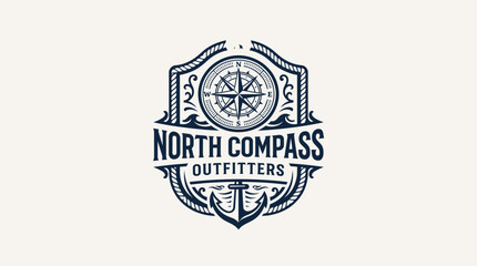 Fototapeta premium North Compass Outfitters vintage logo design Bold custom typography paired with a minimalist compass rose creates a timeless merchant emblem that symbolizes direction, exploration, craftsmanship