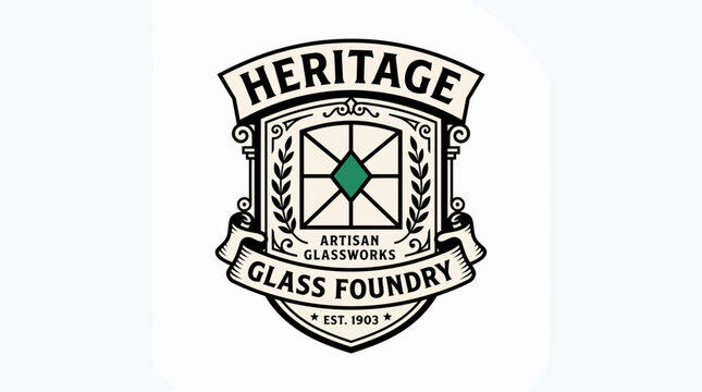 Heritage Glass Foundry vintage logo design Victorian Artisan Glassworks