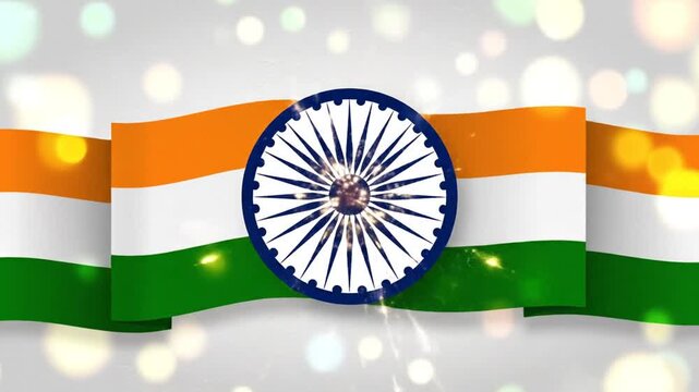 Animated Indian Flag with Ashoka Chakra and Bokeh Lights - Republic Day Celebration