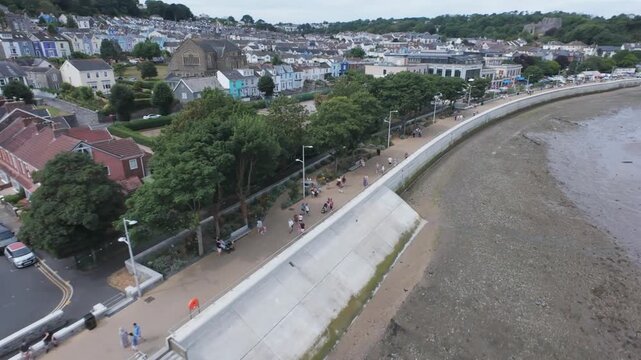 Aerial Drone View of Mumbles Promenade, Swansea Bay