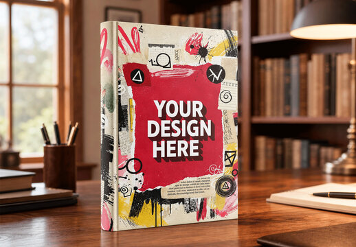 Hardcover Book Library Desk Mockup