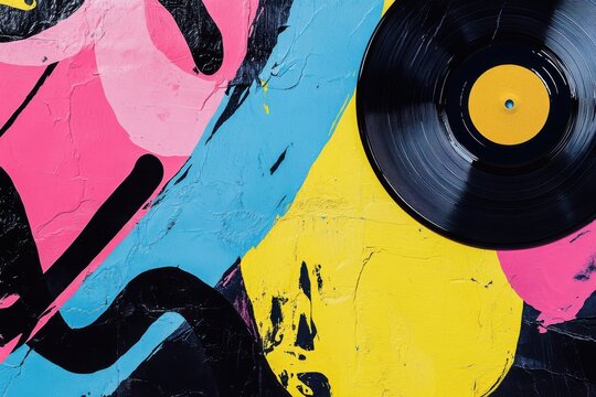 Abstract surreal artwork for a vinyl album cover featuring bold geometric forms and vivid color contrasts