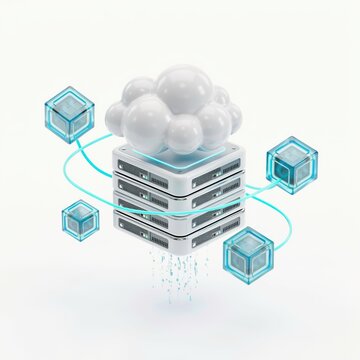 Cloud computing server infrastructure. Data storage network concept with digital cubes.