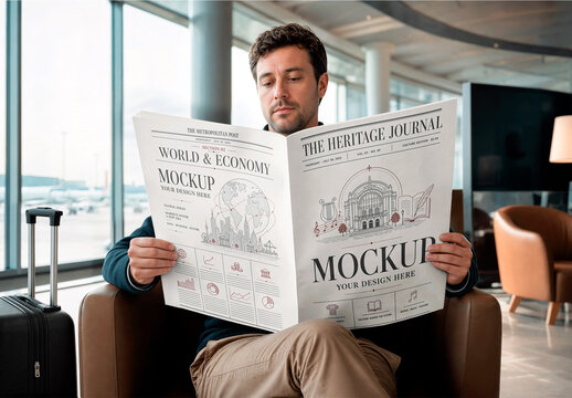 Newspaper Airport Lounge Mockup