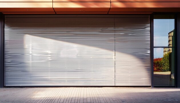 shopfront motorized roller shutter with contemporary design and clear promotional copy space