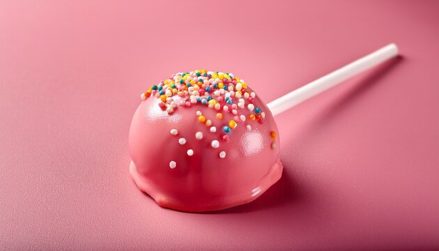yummy confectionery pop coated in bright pink glaze with assorted sprinkles