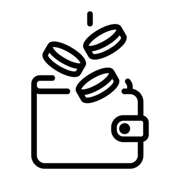 Money coins falling into wallet high quality creative design icon line style