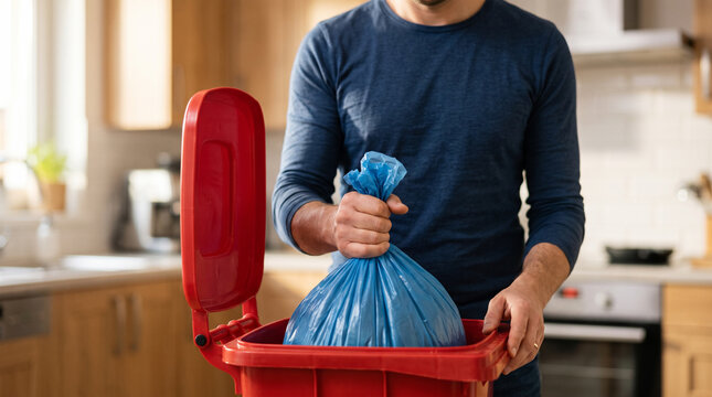 Sustainable lifestyle concept featuring garbage disposal at home, representing waste reduction and environmental care.