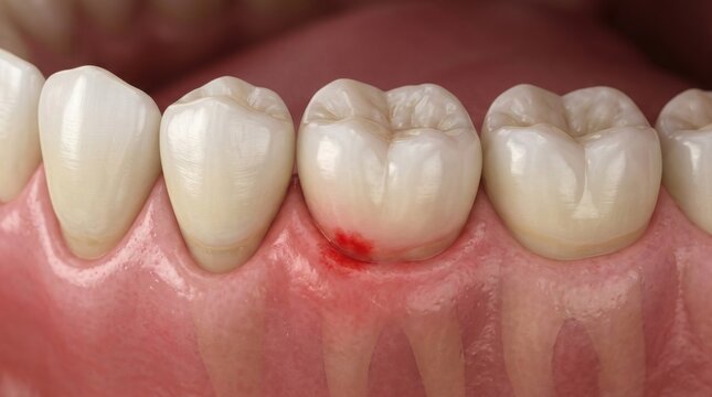 Inflamed bleeding gum around tooth gingivitis