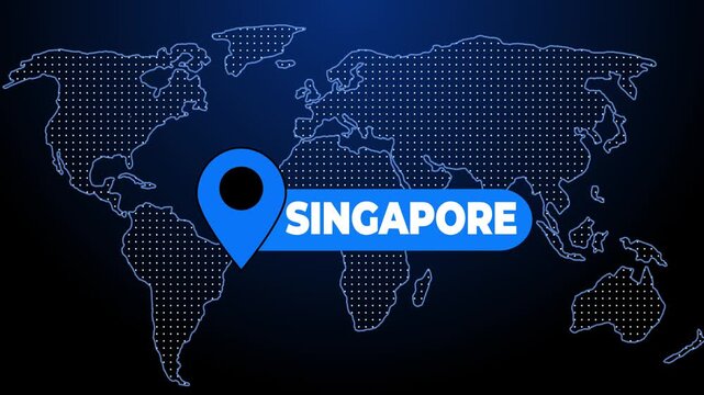 Singapore GPS location pin animation with map point tracking marker and name tag isolated on green screen with chroma key ideal for navigation, travel and geography