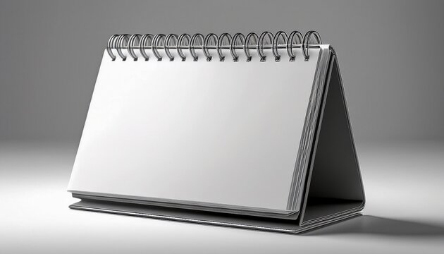 a blank spiral bound desktop calendar stands on a white background