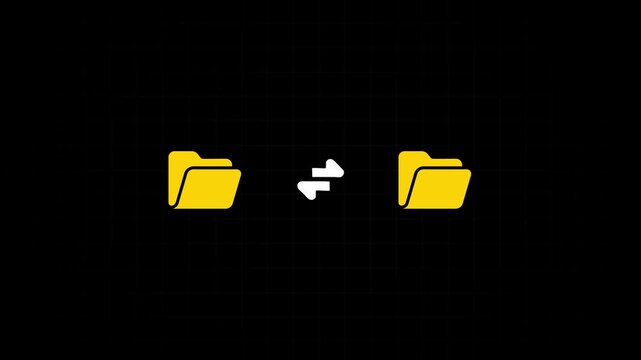 Minimalist file synchronization animation with yellow folders and data transfer for technology and cloud computing concepts