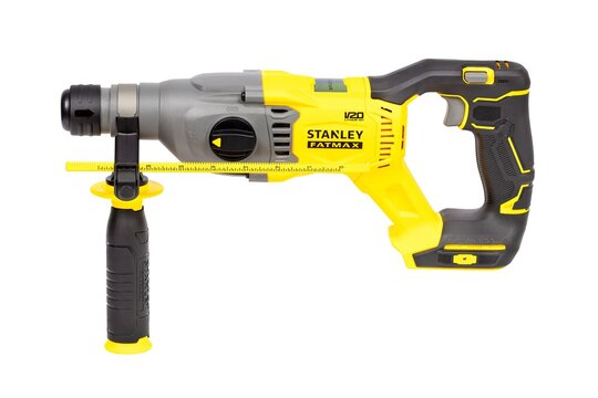 Tool with drill and measuring feature shown in the image used for construction and repair tasks. 08.04.2026. Kyiv. Ukraine