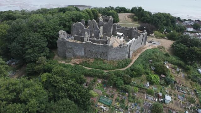 Aerial Drone View of Oystermouth Castle, Mumbles, Swansea, Wales