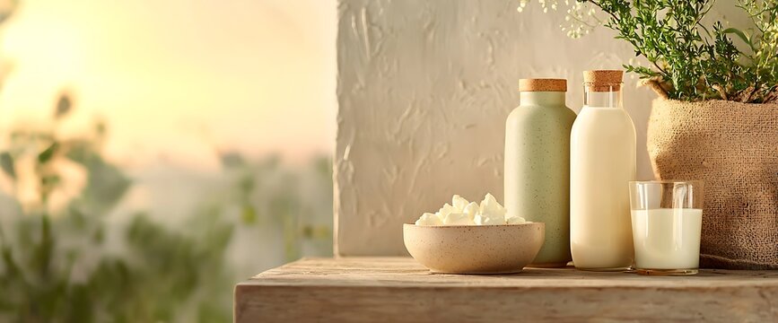 Dairy products on a wooden table