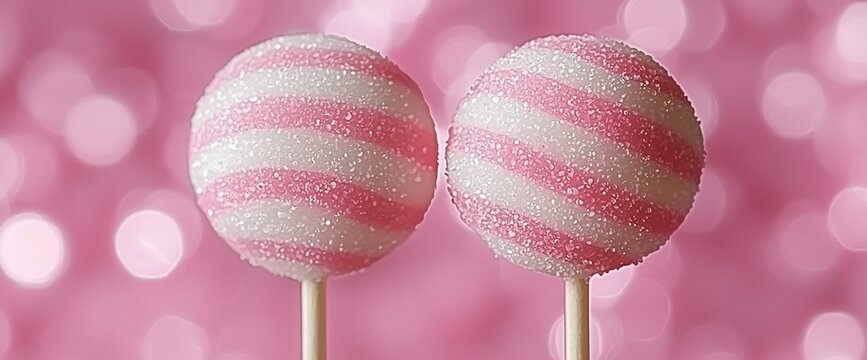 Pink swirl cake pops, bokeh background, sweet treat
