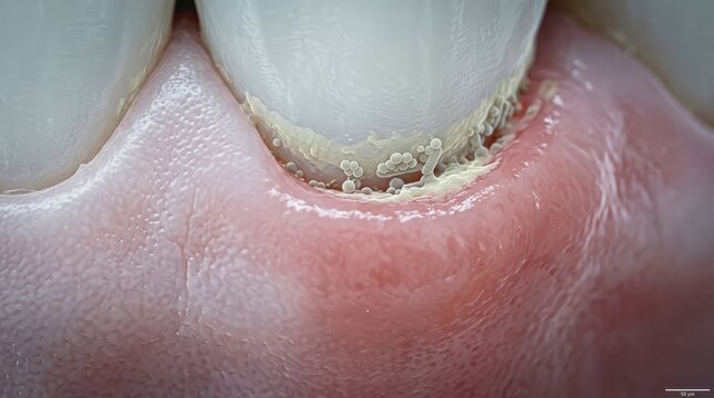 Dental plaque and bacteria causing gingivitis at the gumline