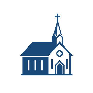 Protestant Church Building Icon with Steeple, Christian Worship Place