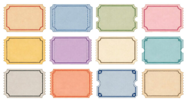 Collection vintage tickets design isolated on transparent background.