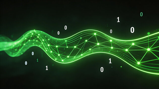Green digital wave with binary numbers