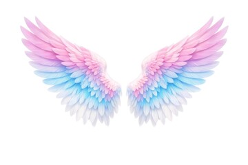 Obraz premium Pastel-colored angel wings with pink, blue, and white feathers.