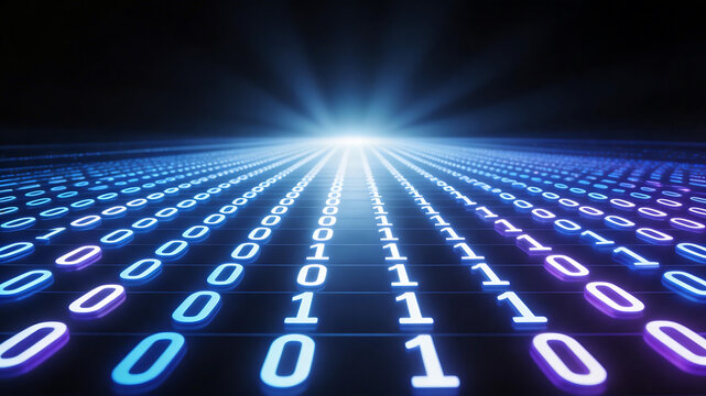 Binary code numbers in glowing light