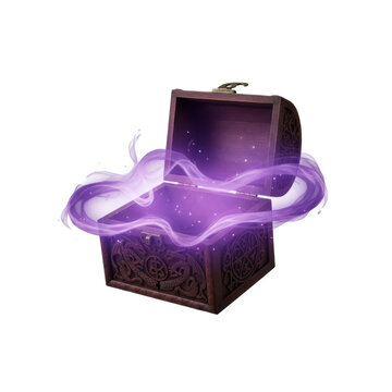 Open Wooden Chest with Mystical Purple Magical Energy