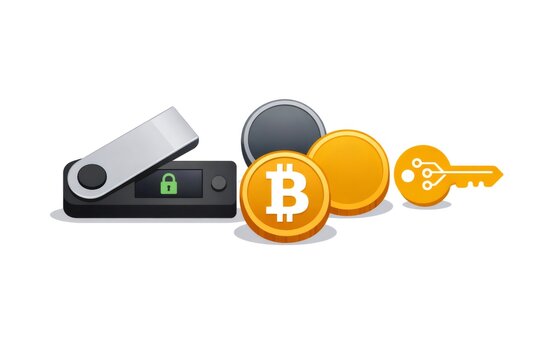 Hardware wallet storing and protecting digital cryptocurrencies like bitcoin with a private public key using secure blockchain technology for financial transactions