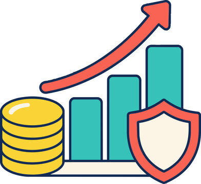 Pension Savings Growth Chart with Coins and Shield Icon