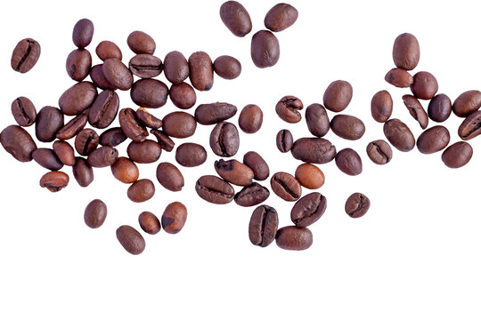 Medium Roast Coffee Beans Scattered Isolated On White Background