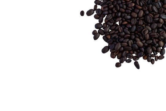 Roasted Coffee Beans Top Corner Isolated On White Background