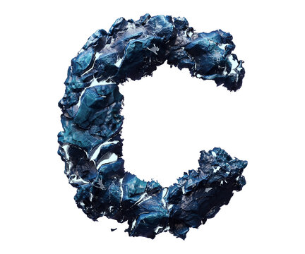 Blue stone letter C isolated on transparent background