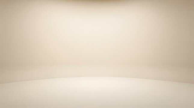 Empty light beige studio background with seamless curved wall and floor for product display and photography.