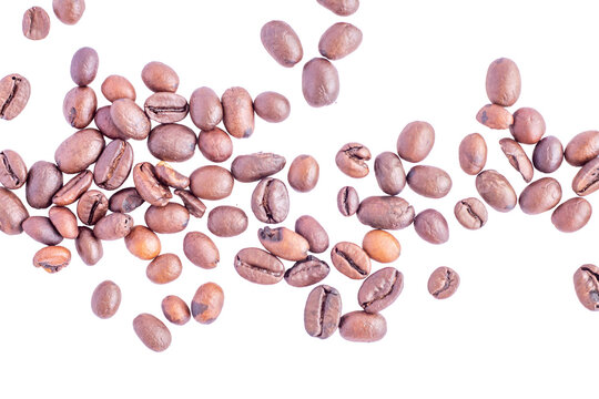 Light Roast Coffee Beans Scattered Isolated On White Background