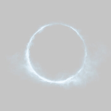 Glowing energy circle frame on transparent background. Luminous light ring overlay design element
