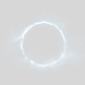 Glowing light circle frame on transparent background. Glowing energy ring effect with sparkles