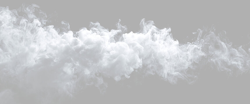 White smoke texture effect on transparent background. Thick fog cloud or steam overlay for design composition