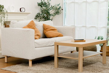 Living room sofa furniture and home decor : Living room living space in a modern yet vintage style home.  © ฺฺฺBoonterm