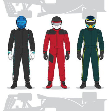 Racing Drivers in Full Gear Illustration Set