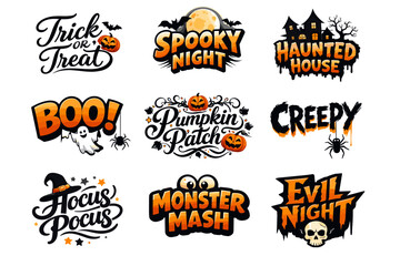 Fototapeta premium Collection of Halloween Themed Typography with Spooky Elements and Vibrant Colors