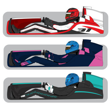 Go-Kart Driver Color Variants Illustration Set