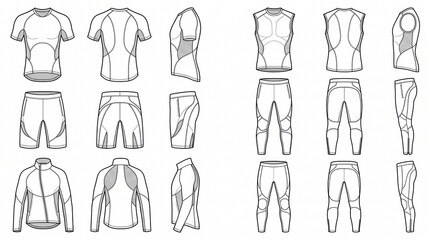 Naklejka premium Athletic Compression Wear Technical Fashion Flat Sketch Template Collection