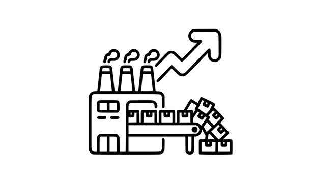 Vector Line Icon for Overproducing with Factory Conveyor and Excess Production Symbol