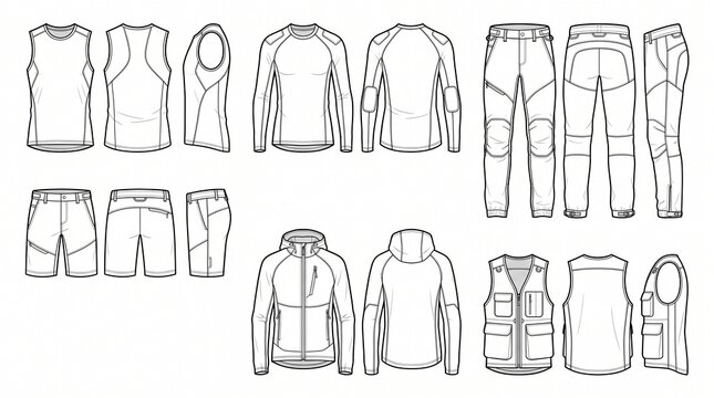 Men's Outdoor Performance Sportswear Technical Fashion Flat Sketch Set