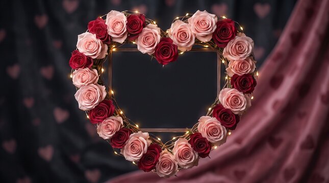 Elegant heart shaped floral arrangement with soft roses with red roses encircled